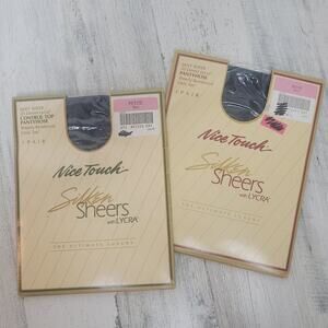 Vintage 2 Pair Bundle Nice Touch Navy Silken Sheers Pantyhose Petite